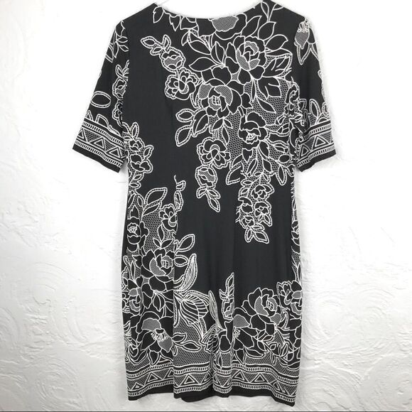 R&K Black Jersey Dress with Floral Pattern-NEW - Picture 3 of 6